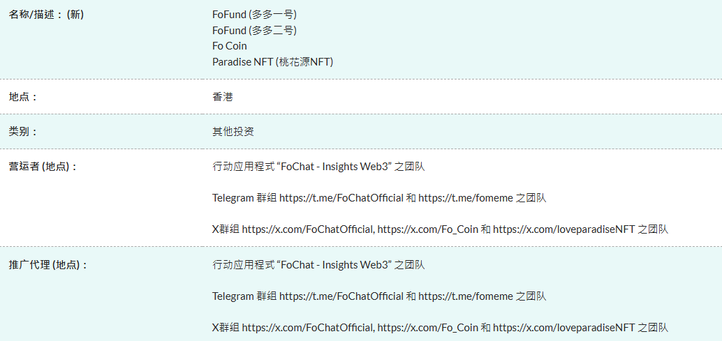 La Comisión de Valores y Futuros de Hong Kong advierte: FoFund, Fo Coin y Taohuayuan NFT son